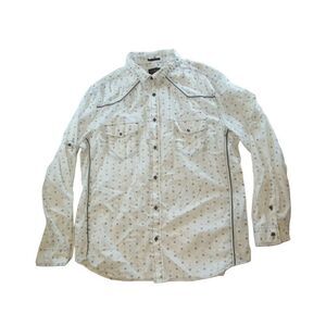 Helix Button Up Shirt Men Sz XXL Athletic‎ Fit White And Black Long Sleeve